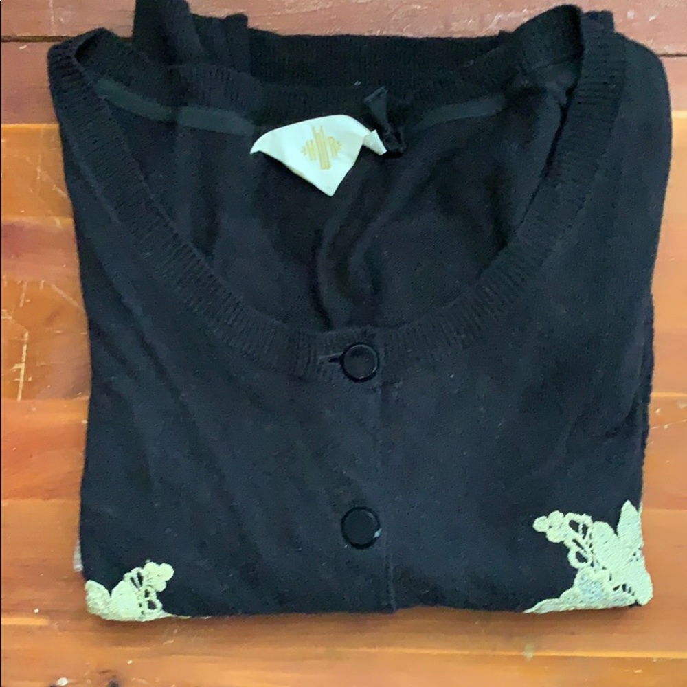 Anthropologie black and gold cardigan